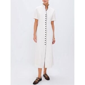 Tuckernuck Ivory Black Piped Etienne Dress Small S Short Sleeve MIDI